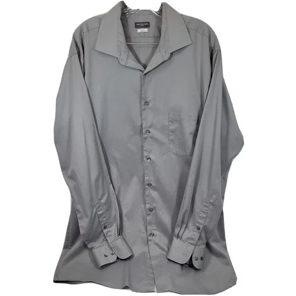 Van Heusen | Shirts | Van Heusen Flex Mens Size 8 Tall Fit Stretch Silver  Gray Casual Dress Shirt | Poshmark